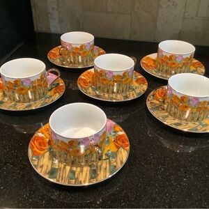 GNA Porceline Hand Painted Plates And Coffe Mugs Set Of 6 PLEASE READ
